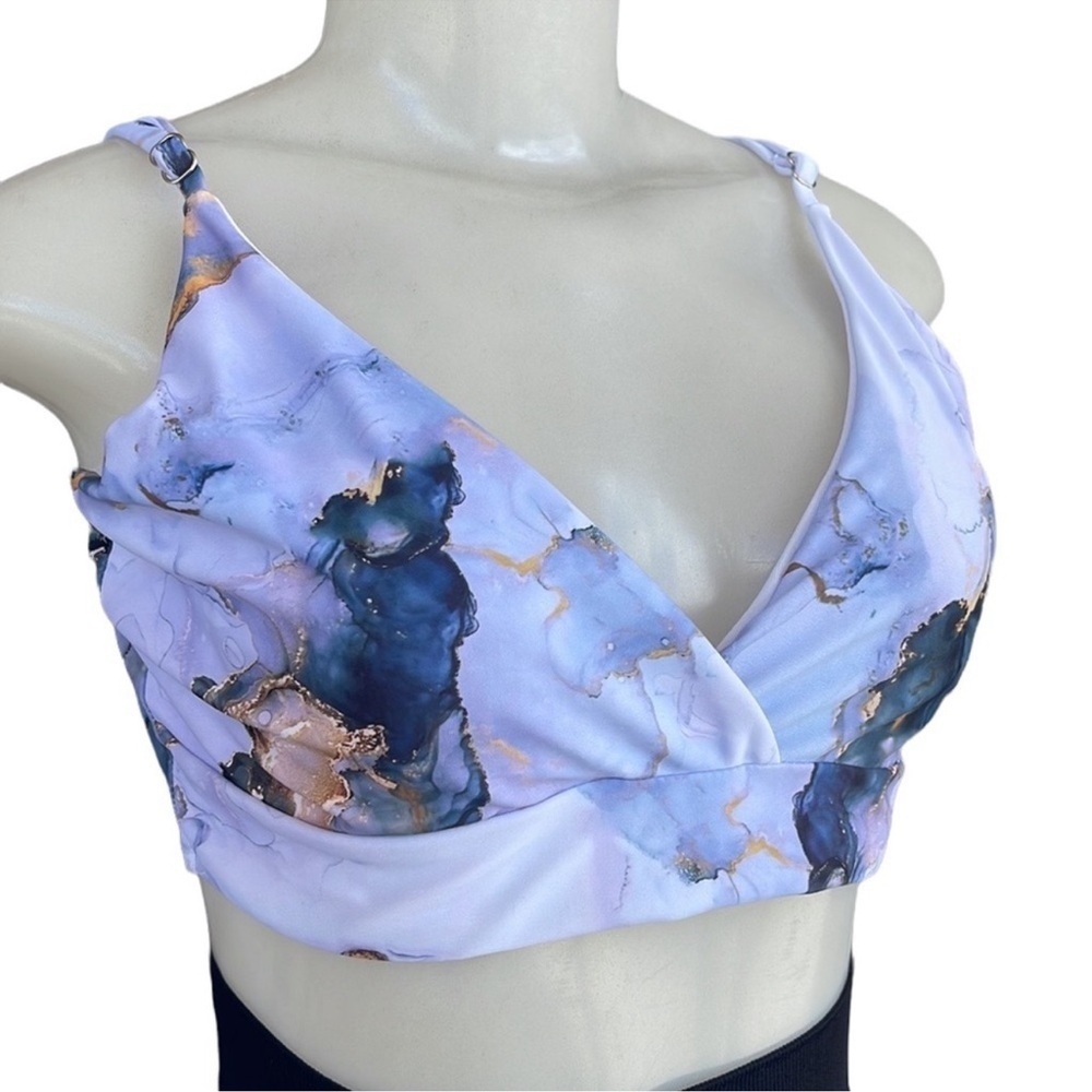 SHEIN Marble Print Bralette in Blue and Gold Size L